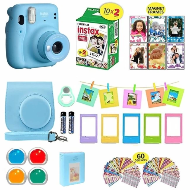 Fujifilm Instax Mini 11 Anlık Kamera Taşıma Çantası/Değer Paketi (20 Sayfa) - Mavi Sky Blue Standard Packaging