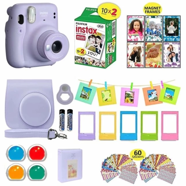 Fujifilm Instax Mini 11 Anlık Kamera Taşıma Çantası/Değer Paketi (20 Sayfa) - Mor Standard Packaging