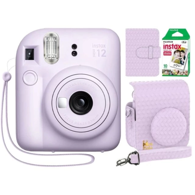 Fujifilm Instax Mini 12 Anlık Fotoğraf Makinesi/Minimate Özel Kılıf/10 Sayfa - Mor Lilac Purple