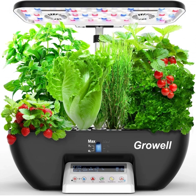 Growell Hidroponik Yetiştirme Sistemi Kiti, 17 Kapsül 28W Tam Spektrumlu LED - Siyah/Beyaz