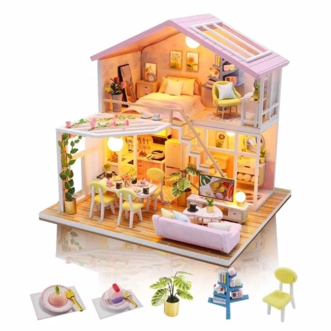 GuDoQi 1:24 Ölçekli Mobilya ve Müzikli Minik Ev seti