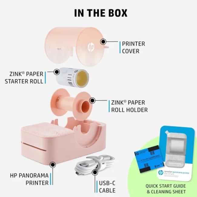 HP Sprocket Panorama Instant Taşınabilir Renkli Etiket ve Fotoğraf Yazıcısı Pembe Printer