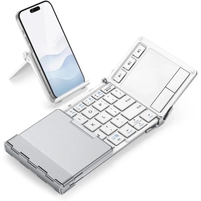 iClever Hassas TouchPadli Katlanır Bluetooth Klavye Silver White