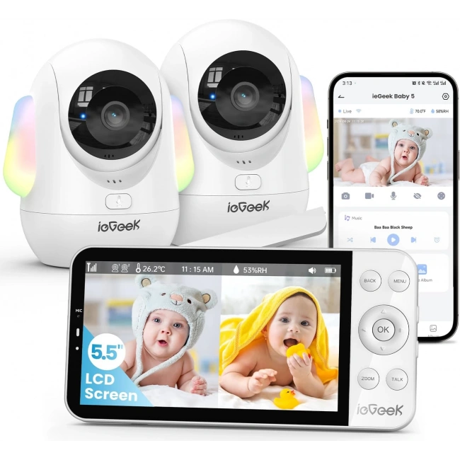 ieGeek Bebek Monitörü, 5.5 Inc Ekran - 2.5K Ultra HD - 2 Kamera