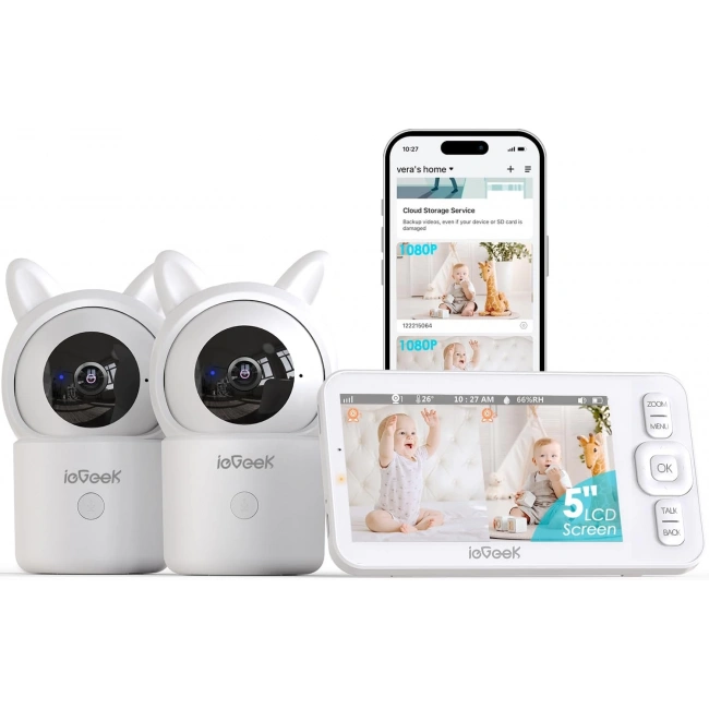 ieGeek Bebek Monitörü Kamera ve Ses, 5 Inc HD Gece Görüşü - 2 Kamera