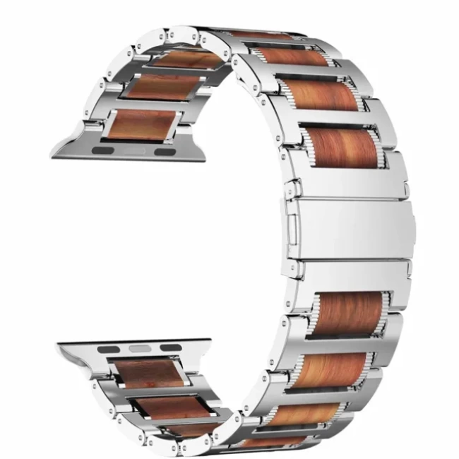 İiteeoloji Uyumlu Apple Watch Ultra 2 Bant Gümüş ve Kırmızı Sandal Ağacı