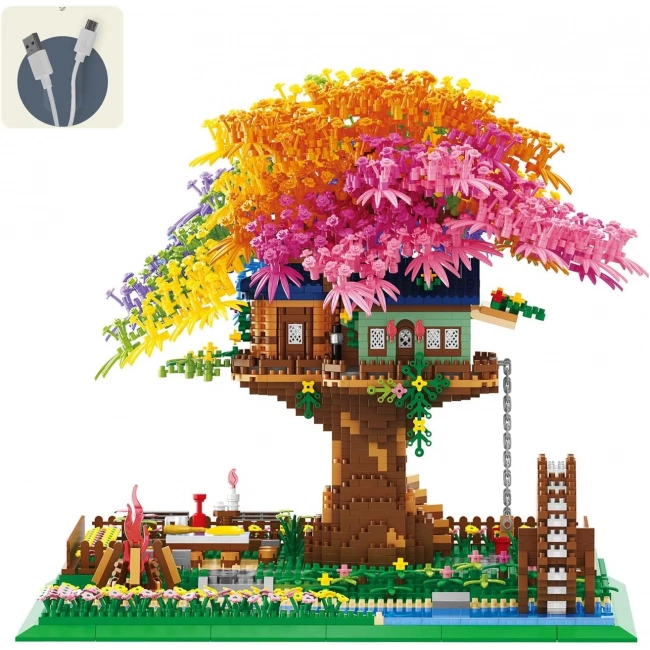 Kadablk Sakura Kiraz Çiçeği, Işıklı Gökkuşağı Çiçekleri Yapı Bloğu - 4451 Parça
