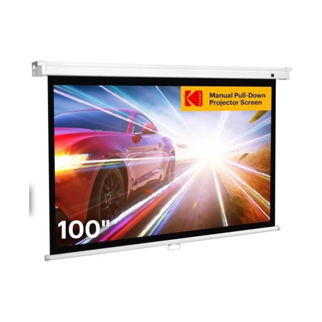 Kodak 100 Manuel Aşağı Çekilebilir 16:9 Geri Çekilebilir Projektör Perdesi Beyaz Standart