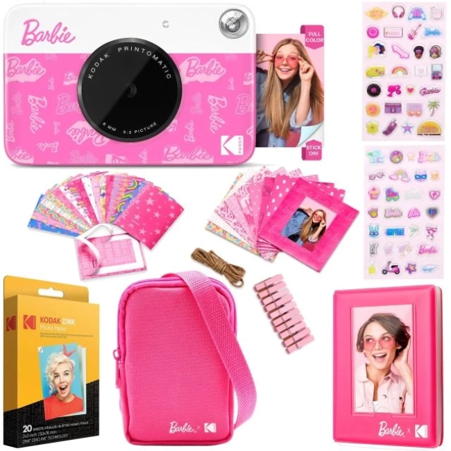 Kodak x Barbie Printomatic Tam Renkli Anında Baskı Dijital Fotoğraf Makinesi - Hediye Paketi Barbie Baskılı Hediye Paketi