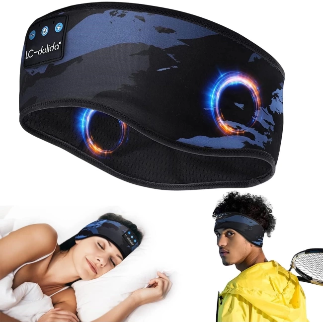 LC-dolida Uyku Maskesi - Kablosuz Kulaklıklar İnce HD Stereo Hoparlör - Siyah