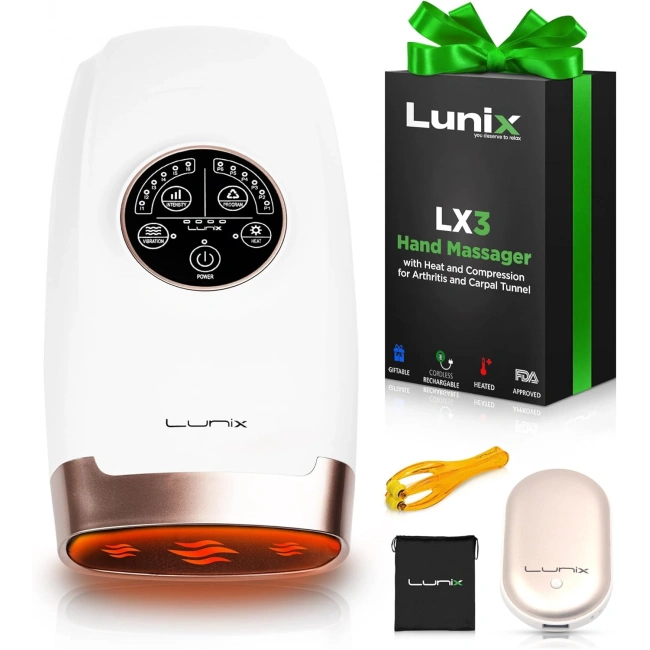 Lunix LX3 Kablosuz El Masaj Aleti, Isı ve Kompresyon Özellikli - Beyaz