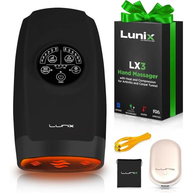 Lunix LX3 Kablosuz El Masaj Aleti, Isı ve Kompresyon Özellikli - Siyah