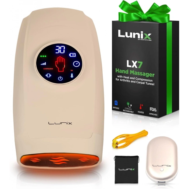 Lunix LX7 Elektrikli El Masaj Aleti, Kompresyonlu, Artrit, Ağrı Kesici - Bej