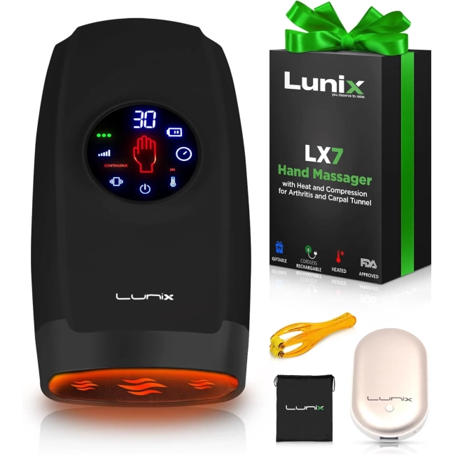 Lunix LX7 Elektrikli El Masaj Aleti, Kompresyonlu, Artrit, Ağrı Kesici - Siyah