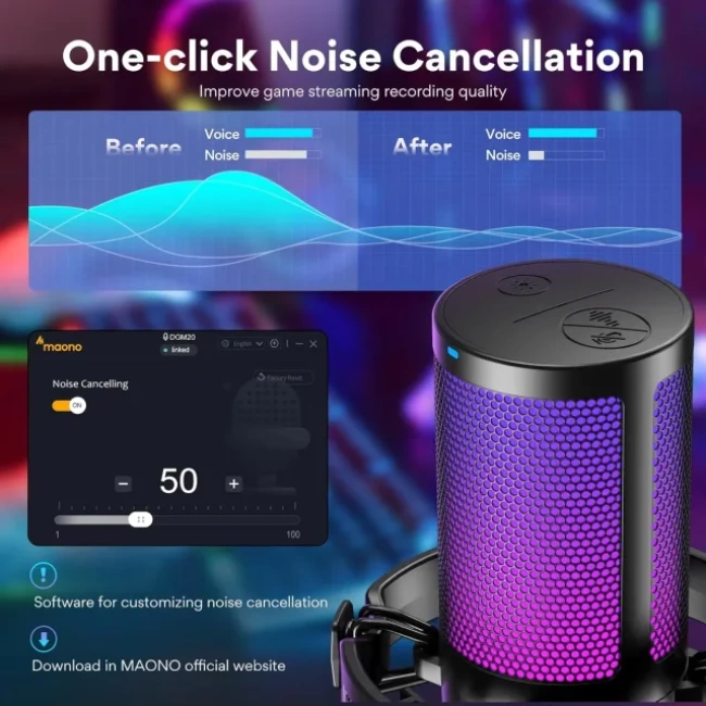 MAONO USB RGB Işıklı Kondenser Oyun Mikrofonu Black
