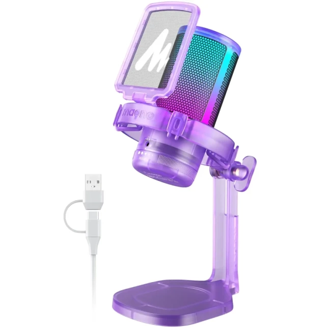 MAONO USB RGB Işıklı Kondenser Oyun Mikrofonu Purple
