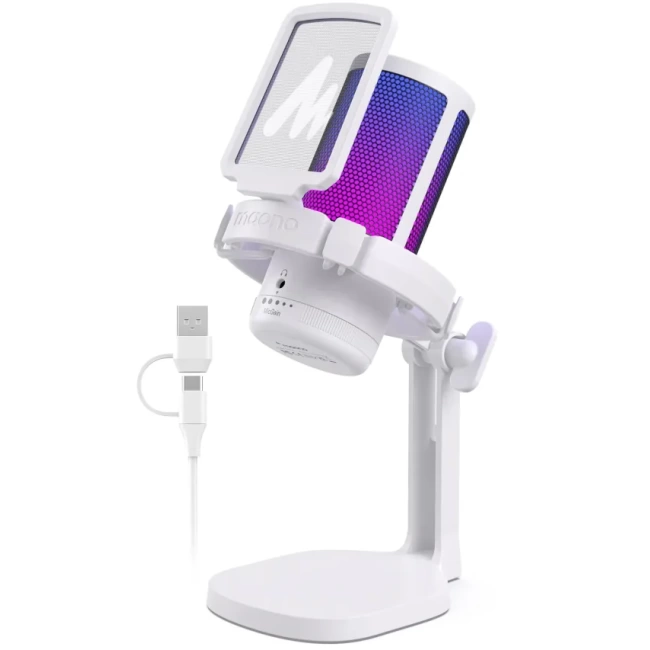 MAONO USB RGB Işıklı Kondenser Oyun Mikrofonu White
