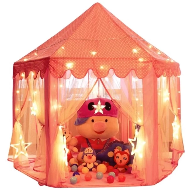 Monobeach Prenses Çadırı 03 Pink Tent with Large Star Lights