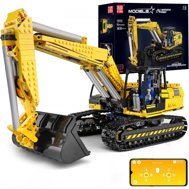 Mould King 13112 RC Ekskavatör Yapım Seti, APP Uzaktan Kumandalı - 1830 Parça