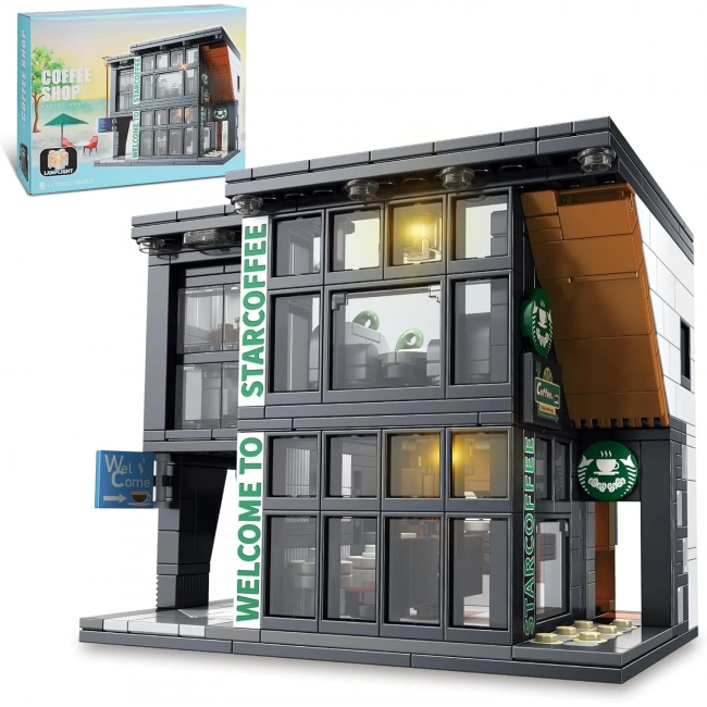 NEWABWN Işıklı Modern Kafe Dükkanı İnşaat Yapı Oyuncağı - 581 Parça
