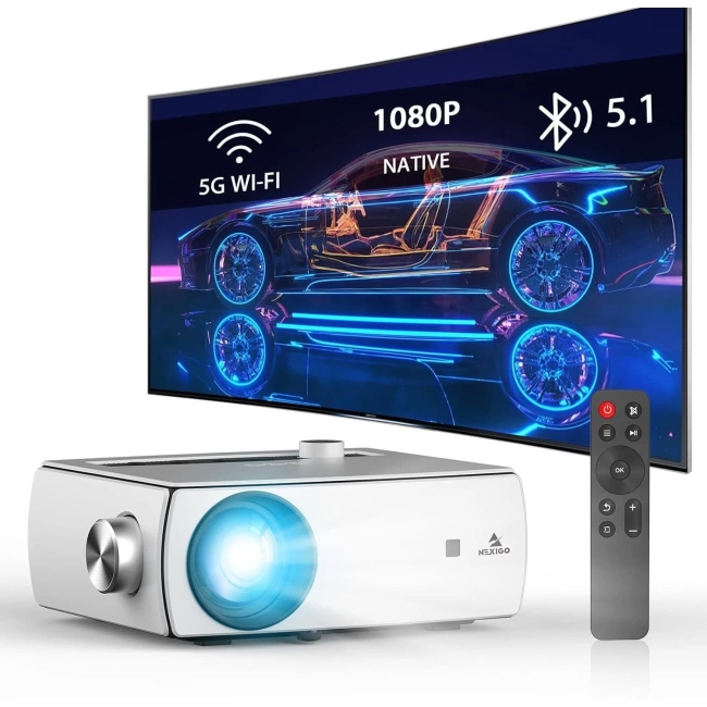 NexiGo PJ10 - 300 ANSI, 1080P WiFi Bluetooth Film Projektör