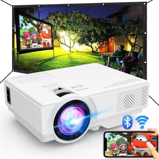 Nisoo WiFi ve Bluetooth Özellikli - Mini Film Projektörü, Ev Eğlencesi İçin 1080P Destekler