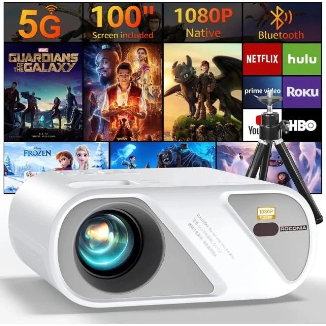Roconia 5G WiFi Bluetooth Yerel 1080P Projektör White
