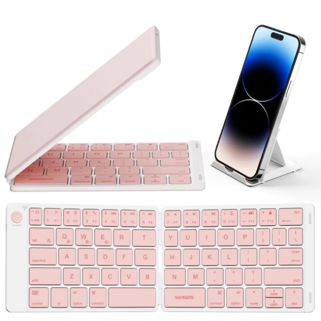 Samsers Katlanabilir Bluetooth Klavye (Stand Tutuculu) Pembe BT x 3