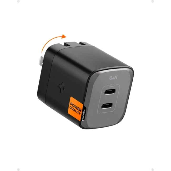 Spigen GaN III 452 45W 2 Portlu Kompakt Katlanabilir USB Şarj Cihazı Siyah