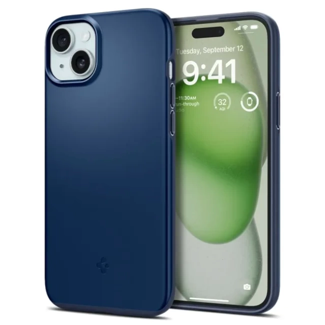 Spigen iphone 15 Plus [Askeri Düzey Koruma] Thin Fit Kılıf Lacivert