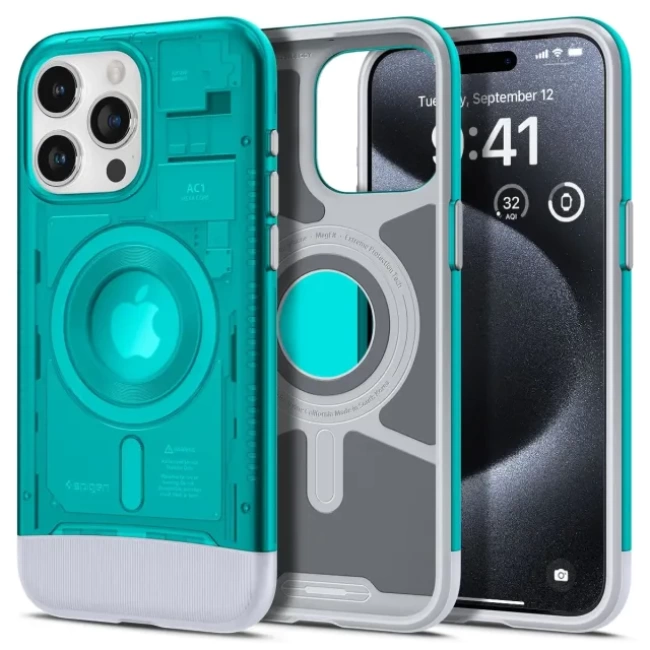Spigen iphone 15 Pro Manyetik Klasik C1 MagFit Kılıf Bondi Blue