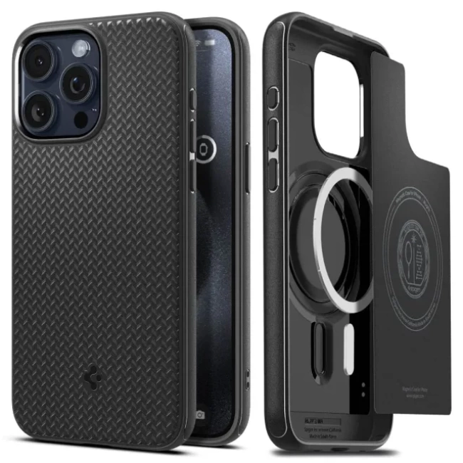 Spigen iPhone 15 Pro Max Manyetik Mag Armor MagFit Kılıf Matte Black