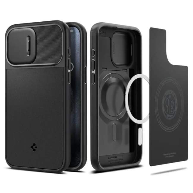 Spigen iPhone 15 Pro Max Manyetik Optik Armor MagFit Kılıf Black