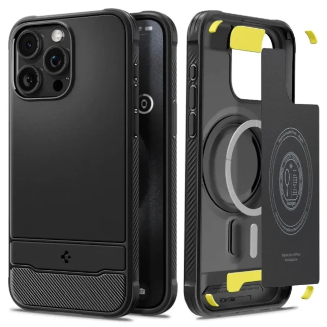 Spigen iPhone 15 Pro Max Manyetik Rugged Armor MagFit Kılıf - Matte Black