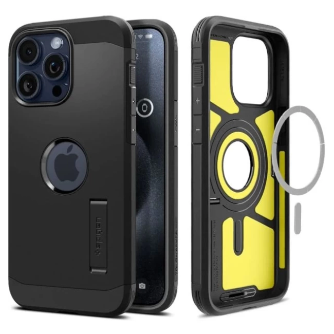 Spigen iphone 15 Pro Max Manyetik Tough Armor MagFit Kılıf Black