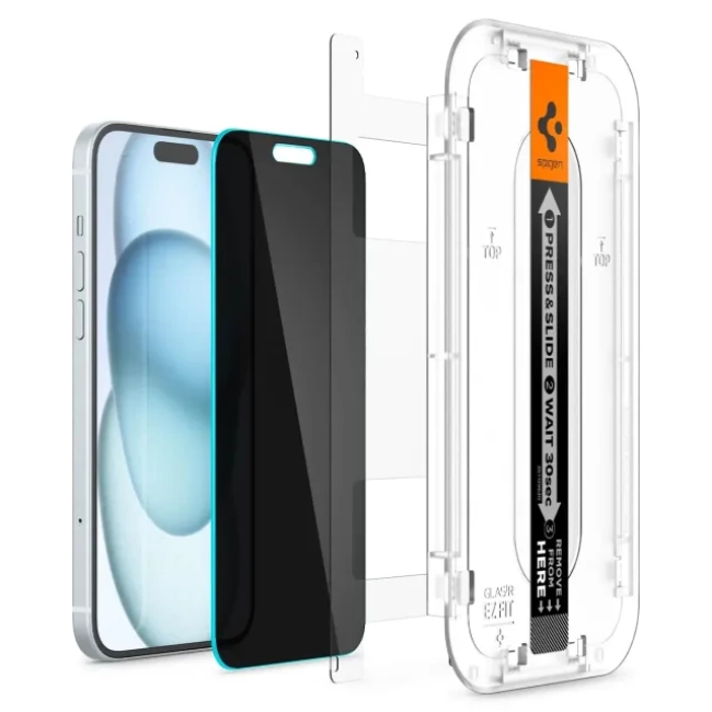 Spigen Temperli Cam Ekran Koruyucu [GlasTR EZ FIT - Privacy] iPhone 15 Plus iPhone 16 / iPhone 15