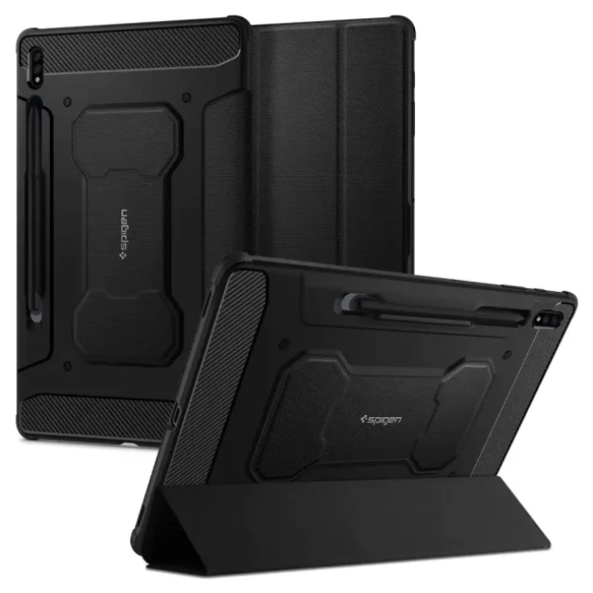 Spigen Rugged Armor Pro Galaxy Tab S8 Plus / S7 Plus Kalem Tutuculu Kılıf - Siyah Black