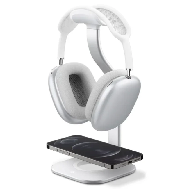 Spigen S380 (MagFit) MagSafe Şarj Cihazı ve Kulaklık Standı Silver