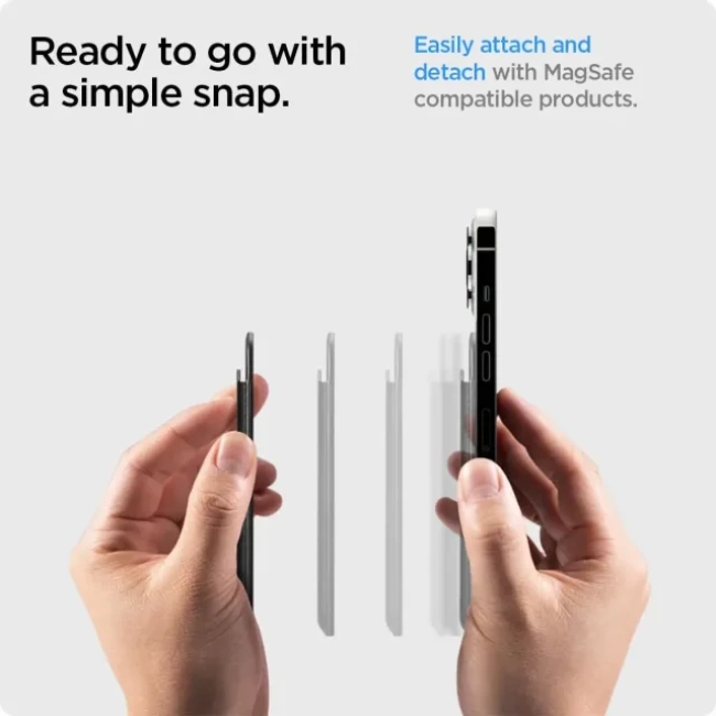 Spigen Valentinus (MagFit) İphone 14, 13, 12 için Manyetik Cüzdan Kartlık 3 Kartlı PU Black