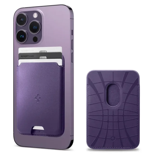 Spigen Valentinus (MagFit) İphone 14, 13, 12 için Manyetik Cüzdan Kartlık 3 Kartlı PU Purple