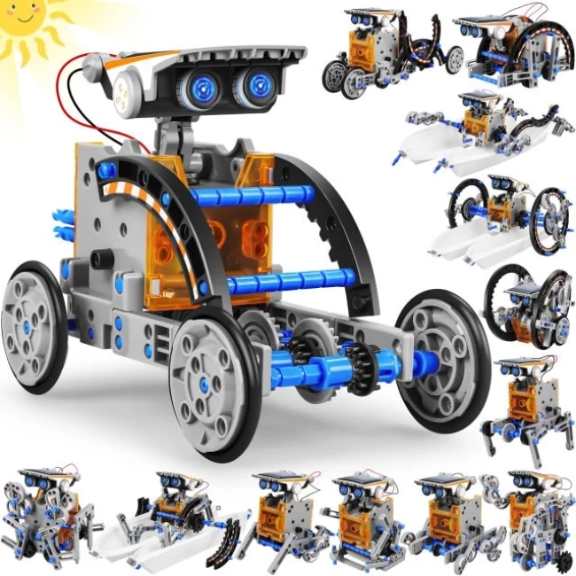 STEM 13ü 1 Arada Eğitim Güneş Enerjili Robot Oyuncak Mavi/Gri