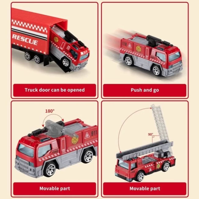 TEMI Çocuklar İçin Döküm İnşaat Araba Taşıyıcı Araç Oyuncak Fire Car
