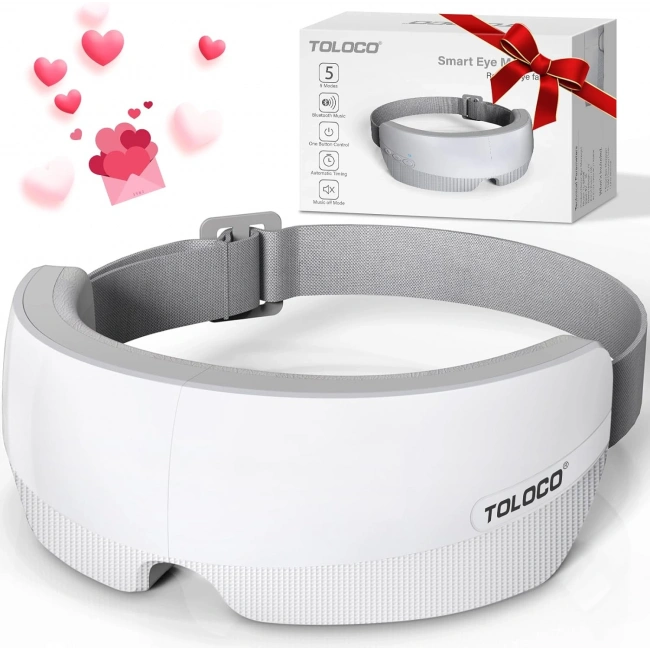 TOLOCO Isıtmalı Göz Masaj Aleti, Migren İçin Bluetooth Müzikli Göz Maskesi
