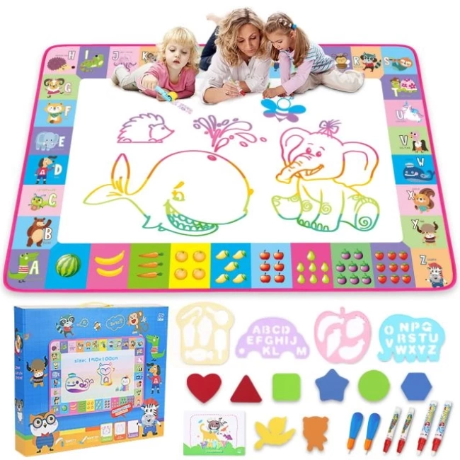 TOYK Kids Renkli Doodle Çizim Matı Alfabe ve Hayvanlar Pink
