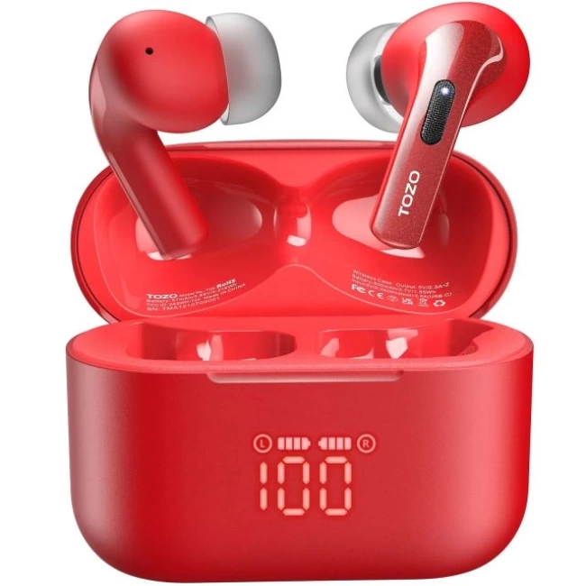 TOZO T20 LED Dijital Ekranlı Kablosuz Bluetooth Kulaklık Dark Red