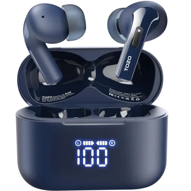 TOZO T20 LED Dijital Ekranlı Kablosuz Bluetooth Kulaklık Mavi