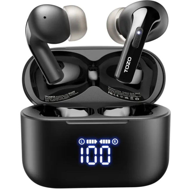 TOZO T20 LED Dijital Ekranlı Kablosuz Bluetooth Kulaklık Siyah