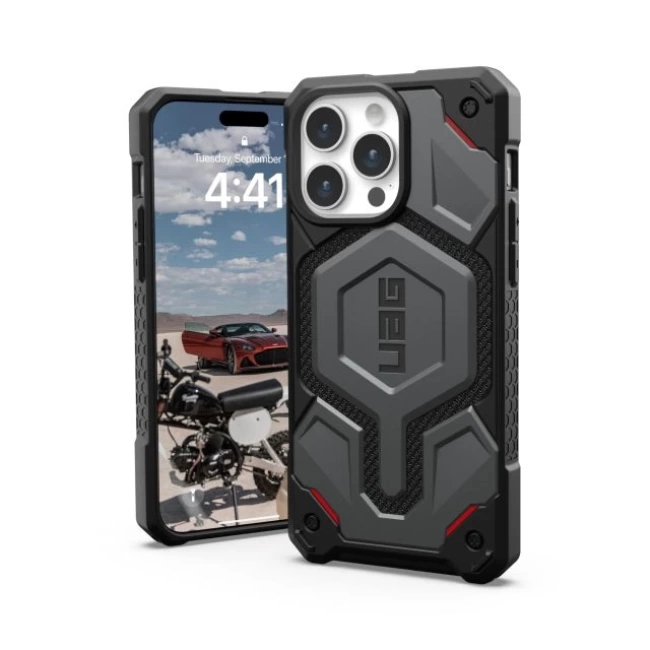 UAG MagSafe Monarch Pro iPhone 15 Pro Max Kılıfı Kevlar Silver