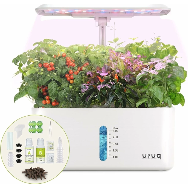 URUQ Topraksız Yetiştirme Sistemi Kapalı Bahçe Seti 8 Pods Bitki - Beyaz