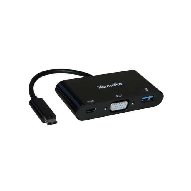 Xtrempro 41135 3-in-1 USB Type-C to VGA USB 3.0 Çoğaltıcı Siyah